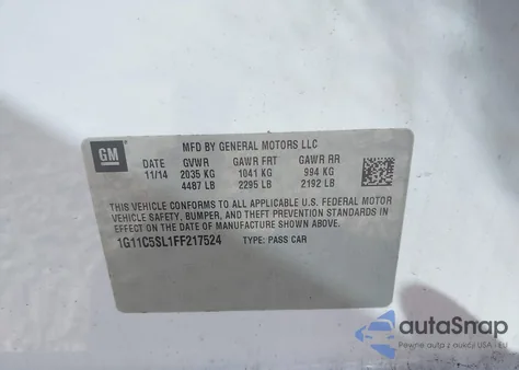 2015 Chevrolet Malibu 1Lt z USA, uszkodzony, nr VIN 1G11C5SL1FF217524